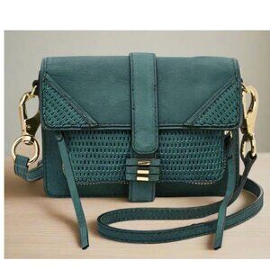 She+Lo Moto Camera Bag Crossbody Small Green Leather Shoulder Strap